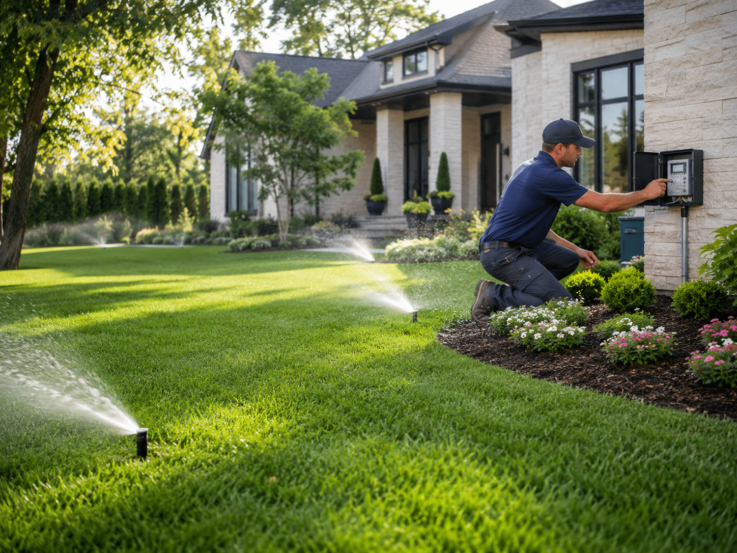 Lawn care technician working